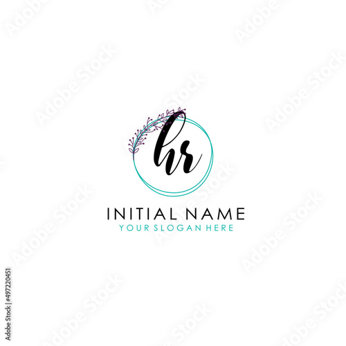 HR Initial letter handwriting and signature logo. Beauty vector initial logo .Fashion boutique floral and botanical