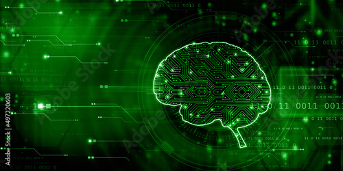 Fototapeta Naklejka Na Ścianę i Meble -  2d illustration Concept of thinking, background with brain, Abstract Artificial intelligence. Technology web background
