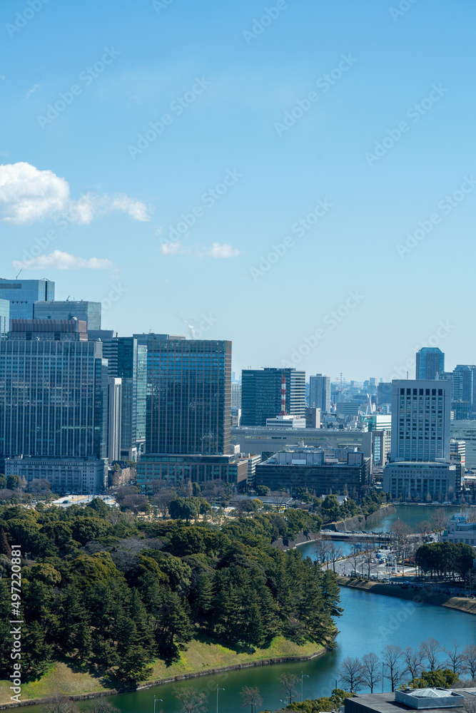 Obraz premium Tokyo city center with skyscraper office buildings in Otemachi, Tokyo, Marunouchi, Hibiya, Kasumigaseki