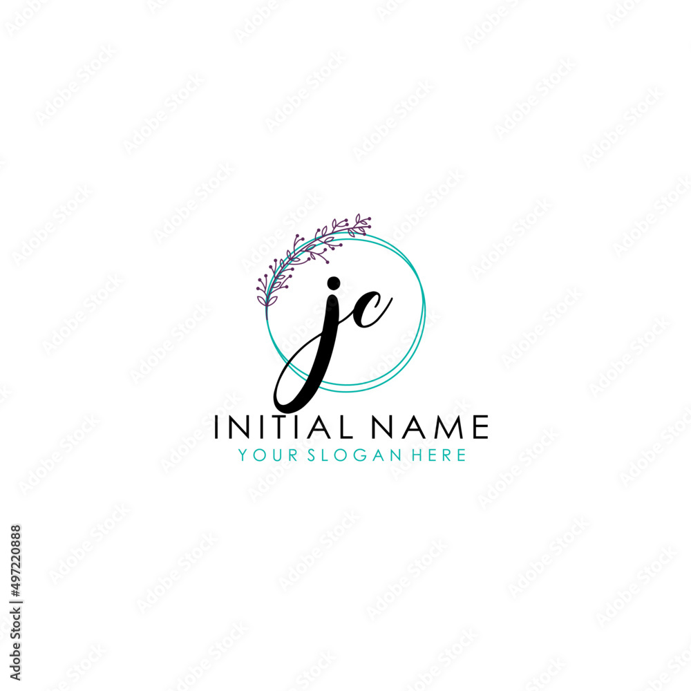 Obraz premium JC Initial letter handwriting and signature logo. Beauty vector initial logo .Fashion boutique floral and botanical