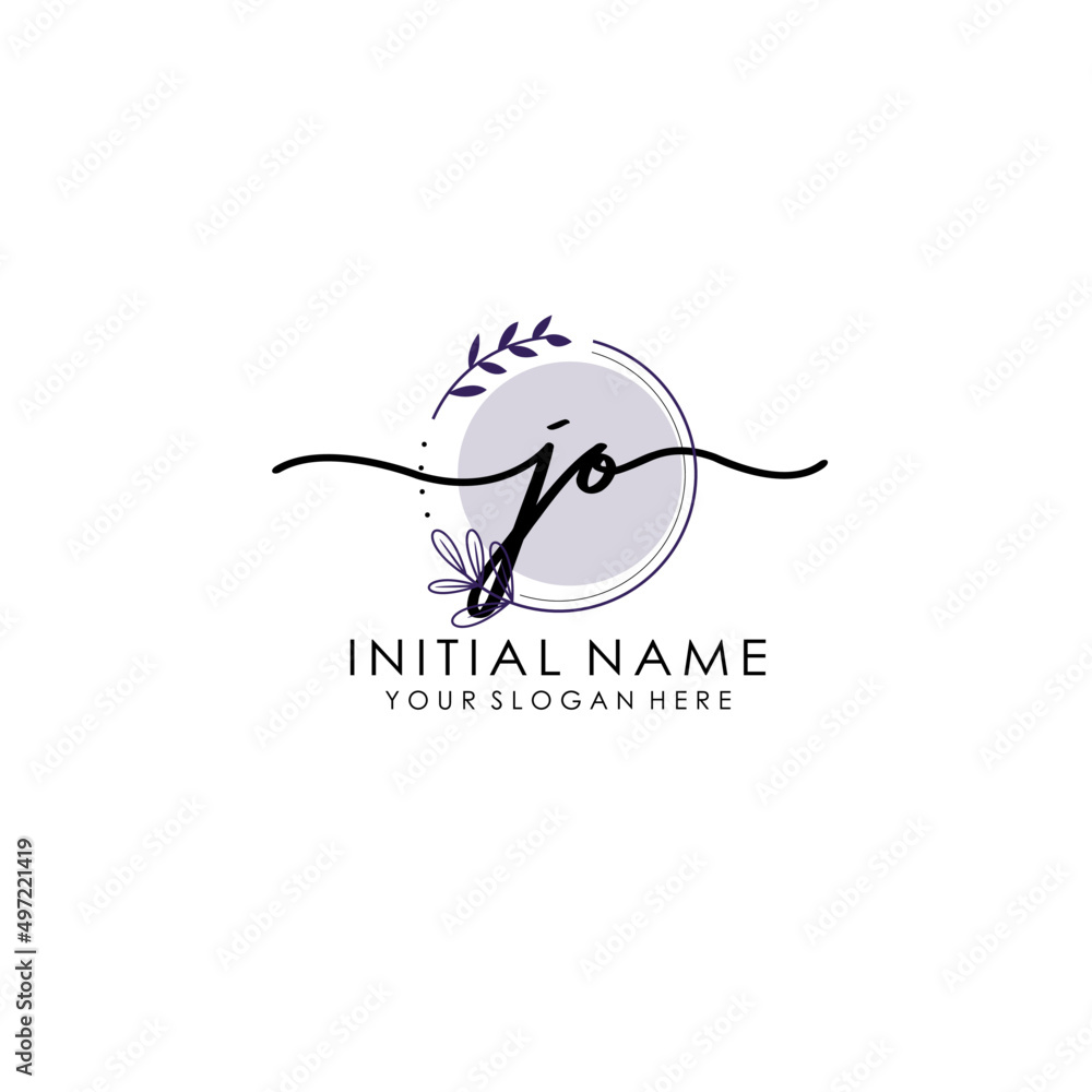 JO Luxury initial handwriting logo with flower template, logo for beauty, fashion, wedding, photography