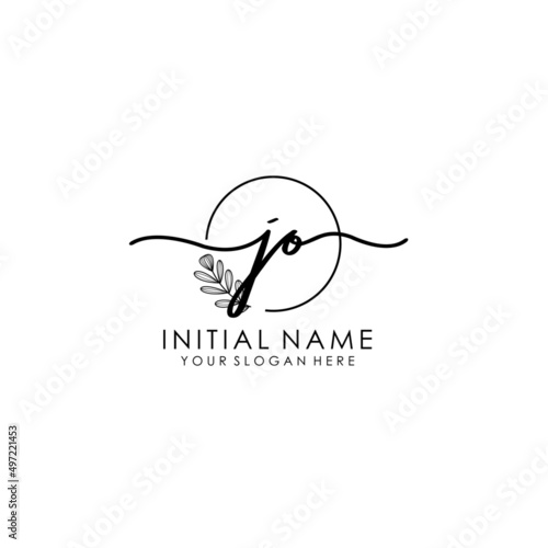 JO Luxury initial handwriting logo with flower template, logo for beauty, fashion, wedding, photography