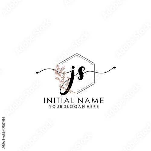 JS Luxury initial handwriting logo with flower template, logo for beauty, fashion, wedding, photography