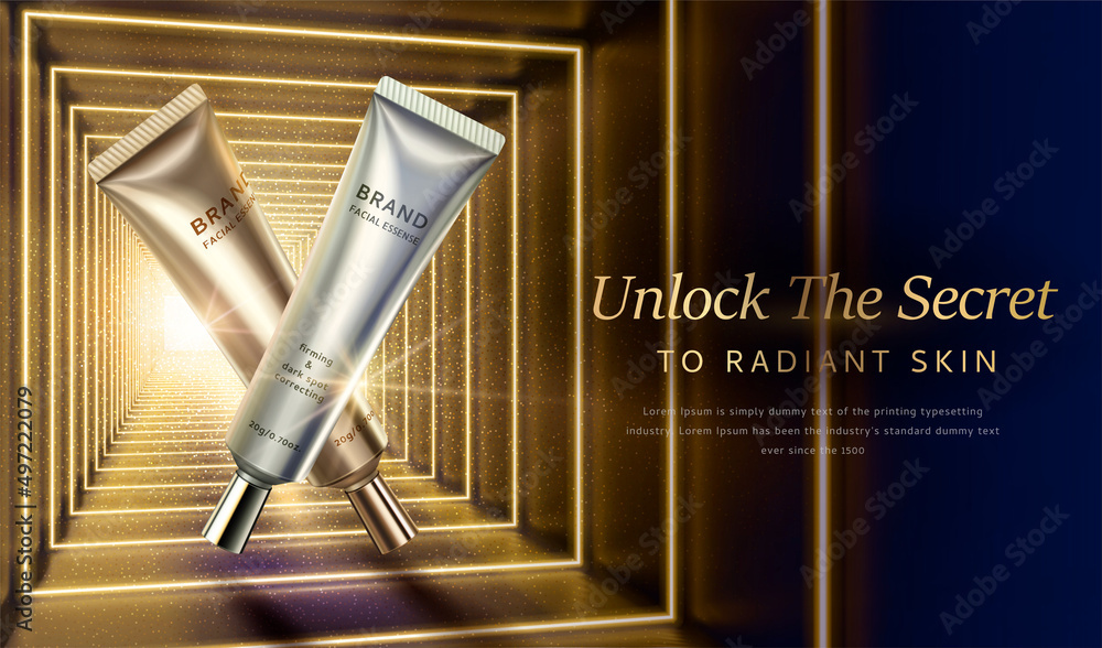 Fototapeta premium 3d gold tunnel cosmetic product ad