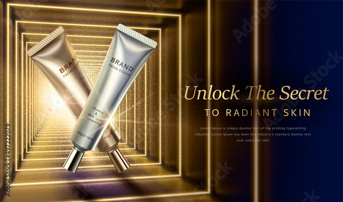 3d gold tunnel cosmetic product ad