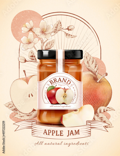 Vintage sketching apple jam ad
