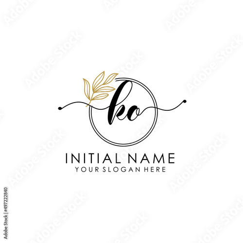 KO Luxury initial handwriting logo with flower template, logo for beauty, fashion, wedding, photography