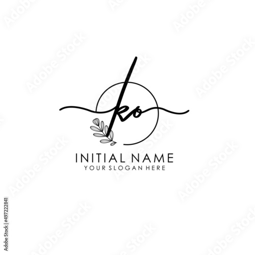 KO Luxury initial handwriting logo with flower template, logo for beauty, fashion, wedding, photography