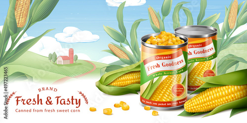 Engraving whole kernel corn can ad