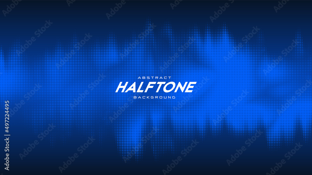 Abstract vector torn blue halftone sound wave. Scrathed dotted texture element.