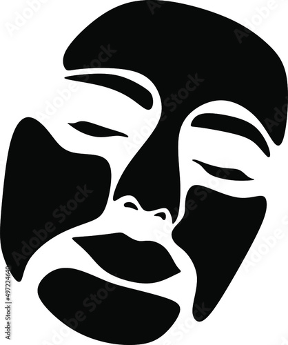 Skin care. Woman beauty face with facial mask. Beautiful girl model with gold patches under eyes. Cosmetic mask. One line continuous drawing. Logo beauty salon, cosmetic product minimal design.