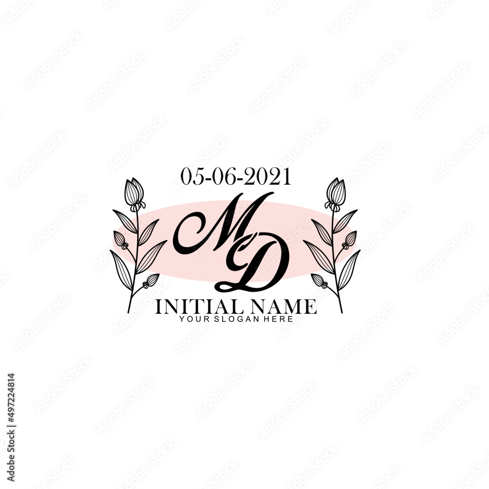 MD Initial letter handwriting and signature logo. Beauty vector initial logo .Fashion  boutique  floral and botanical