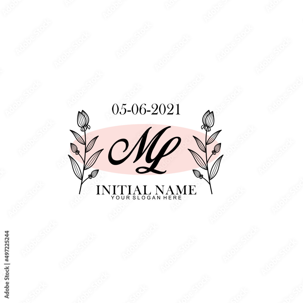 ML Initial letter handwriting and signature logo. Beauty vector initial logo .Fashion  boutique  floral and botanical