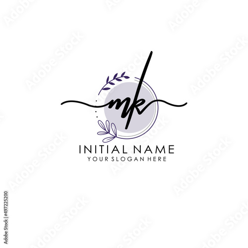 MK Luxury initial handwriting logo with flower template, logo for beauty, fashion, wedding, photography photo