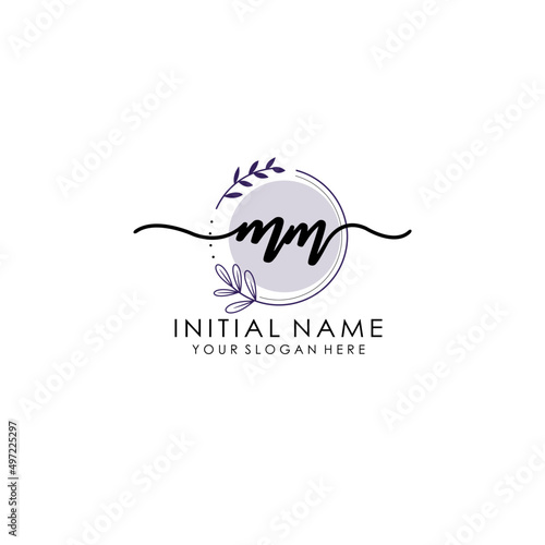 MM Luxury initial handwriting logo with flower template, logo for beauty, fashion, wedding, photography