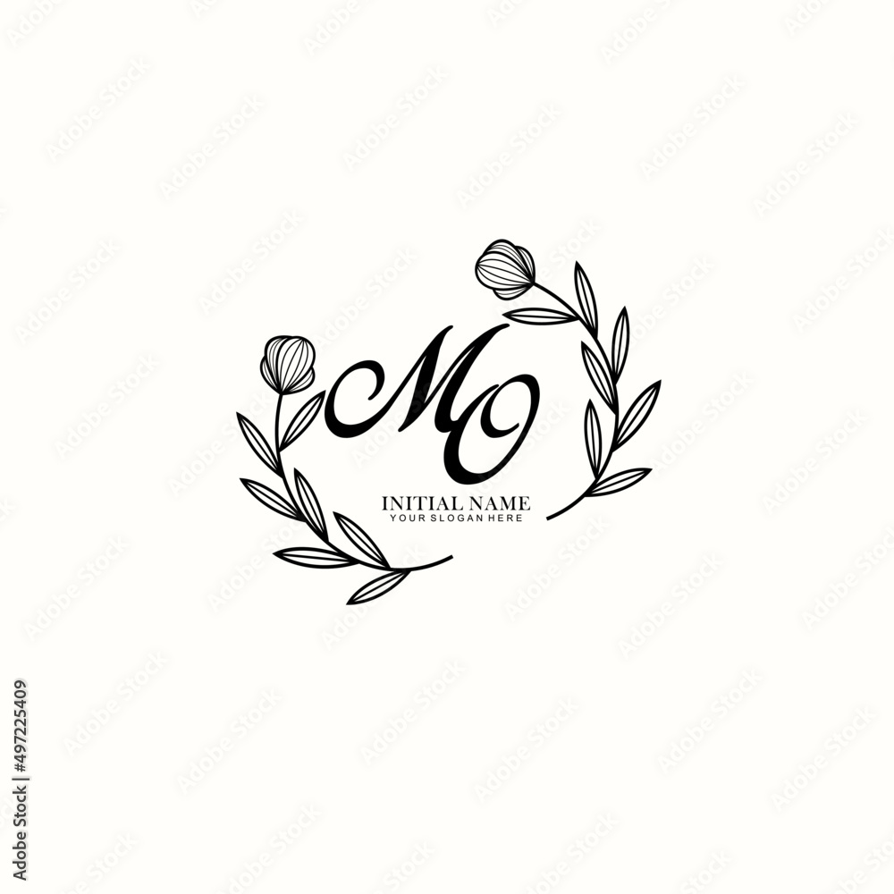 Fototapeta premium MO Initial letter handwriting and signature logo. Beauty vector initial logo .Fashion boutique floral and botanical