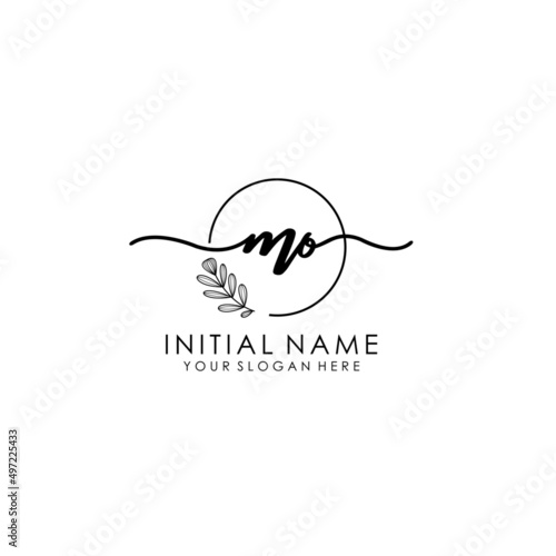 MO Luxury initial handwriting logo with flower template, logo for beauty, fashion, wedding, photography