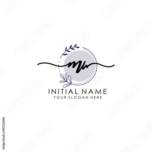 MW Luxury initial handwriting logo with flower template, logo for beauty, fashion, wedding, photography photo