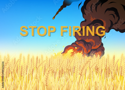 麦畑　青空　反戦　STOP FIRING