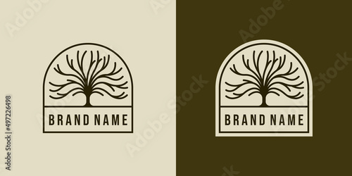 Creative design of tree logo vector. Tree Trunk or Tree Branch Logo Concept. Oak Tree Creative and Minimalist Badge Logo Design