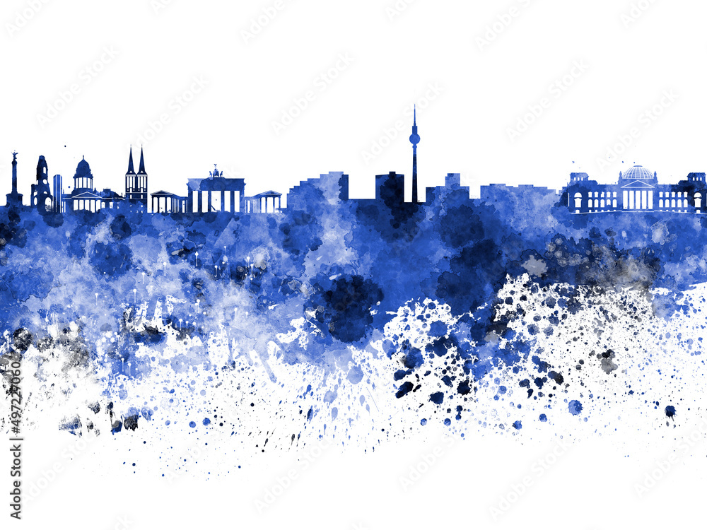 Berlin skyline in watercolor on white background - obrazy, fototapety, plakaty 