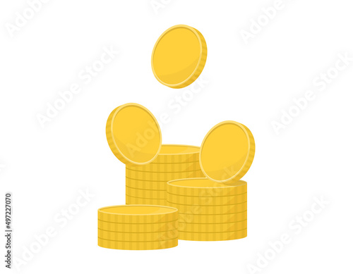 コインが積み重なったイラスト. 文字なし. お金,通貨,資産が貯まる. 白背景にベクター要素.