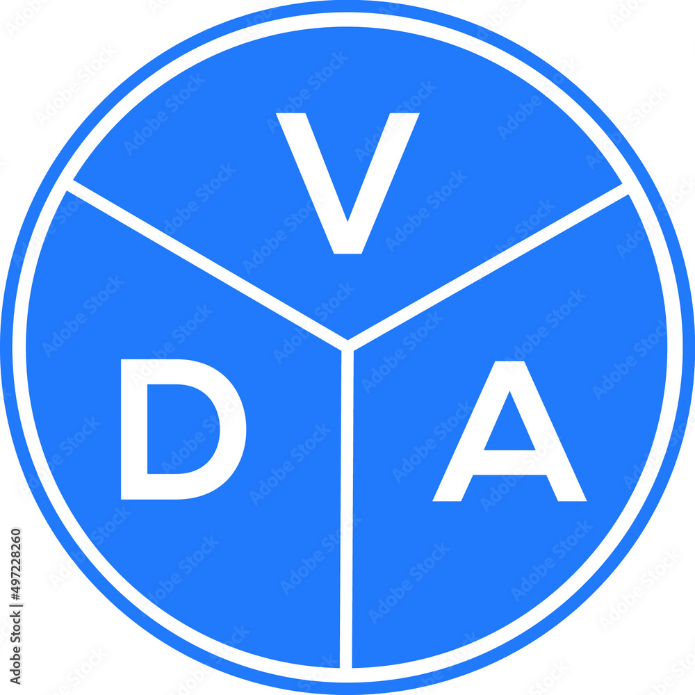 VDA letter logo design on white background. VDA creative circle letter