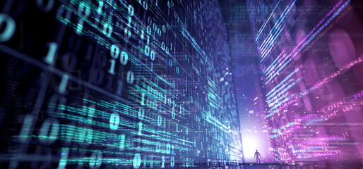 Abstract man in a science fiction digital world - 3d rendering