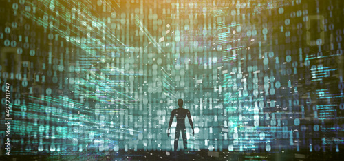 Abstract man in a science fiction digital world - 3d rendering