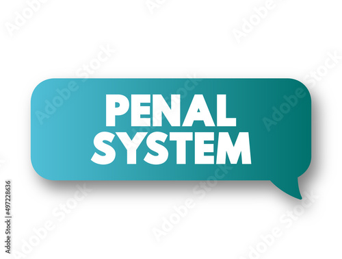 Penal system - network of agencies that administer a jurisdiction's prisons, and community-based programs like parole, and probation boards, text concept message bubble