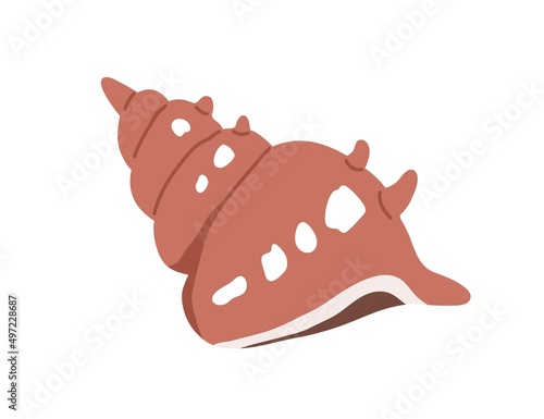 Sea shell. Seashell, marine underwater mollusc. Twisted spiral conch icon. Ocean triton shellfish. Exotic nautical undersea creature. Flat vector illustration isolated on white background