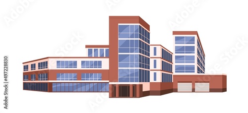 Public building exterior. Urban municipal construction for city administration, authority. Office structure with windows, entrance outdoors. Flat vector illustration isolated on white background