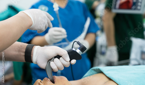 anesthesiologist use video laryngoscope for intubate endotracheal tube photo