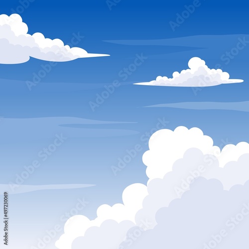 Vector illustration, blue sky with white clouds, as background or banner image, International Day of Clean Air for Blue Skies.