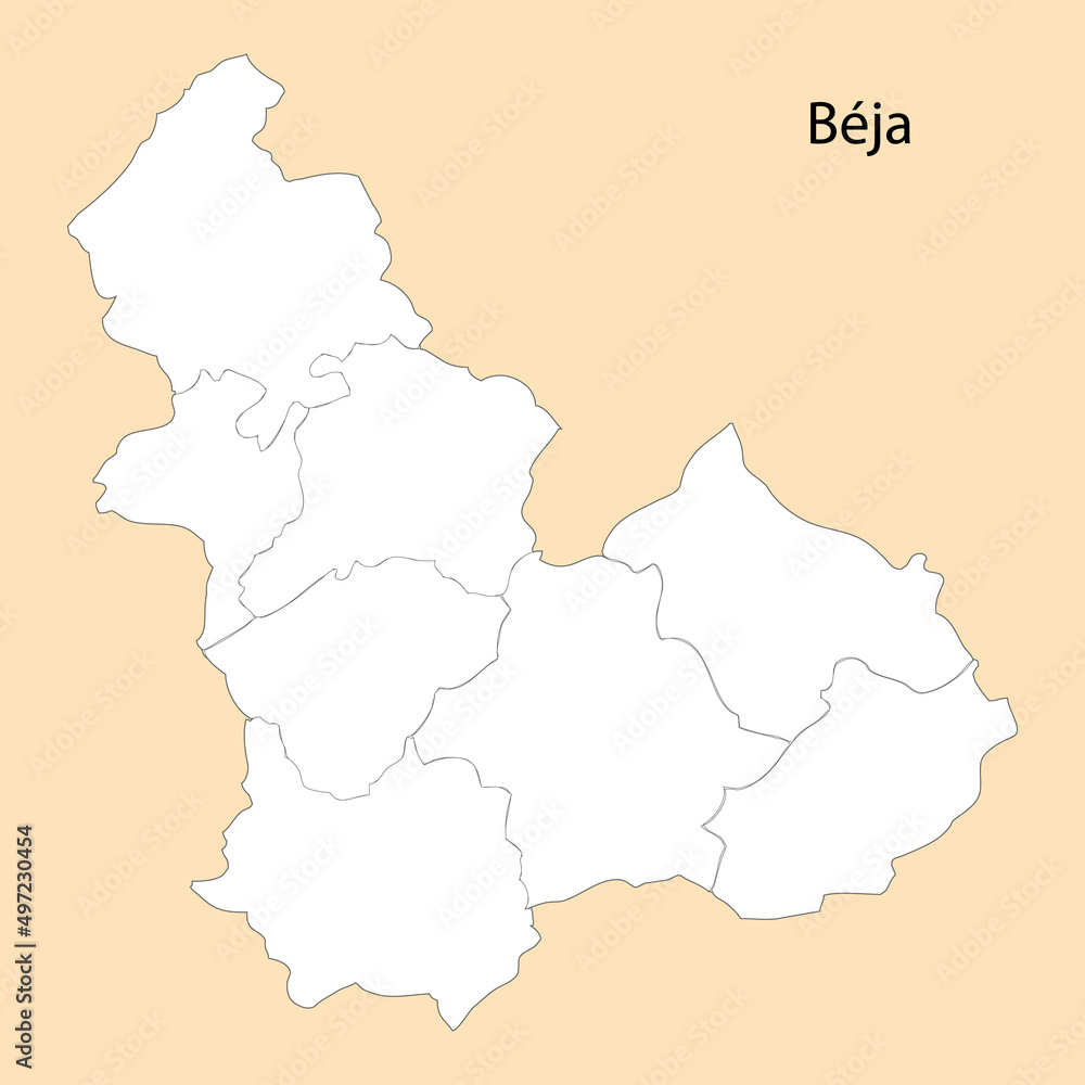 High Quality map of Beja is a region of Tunisia