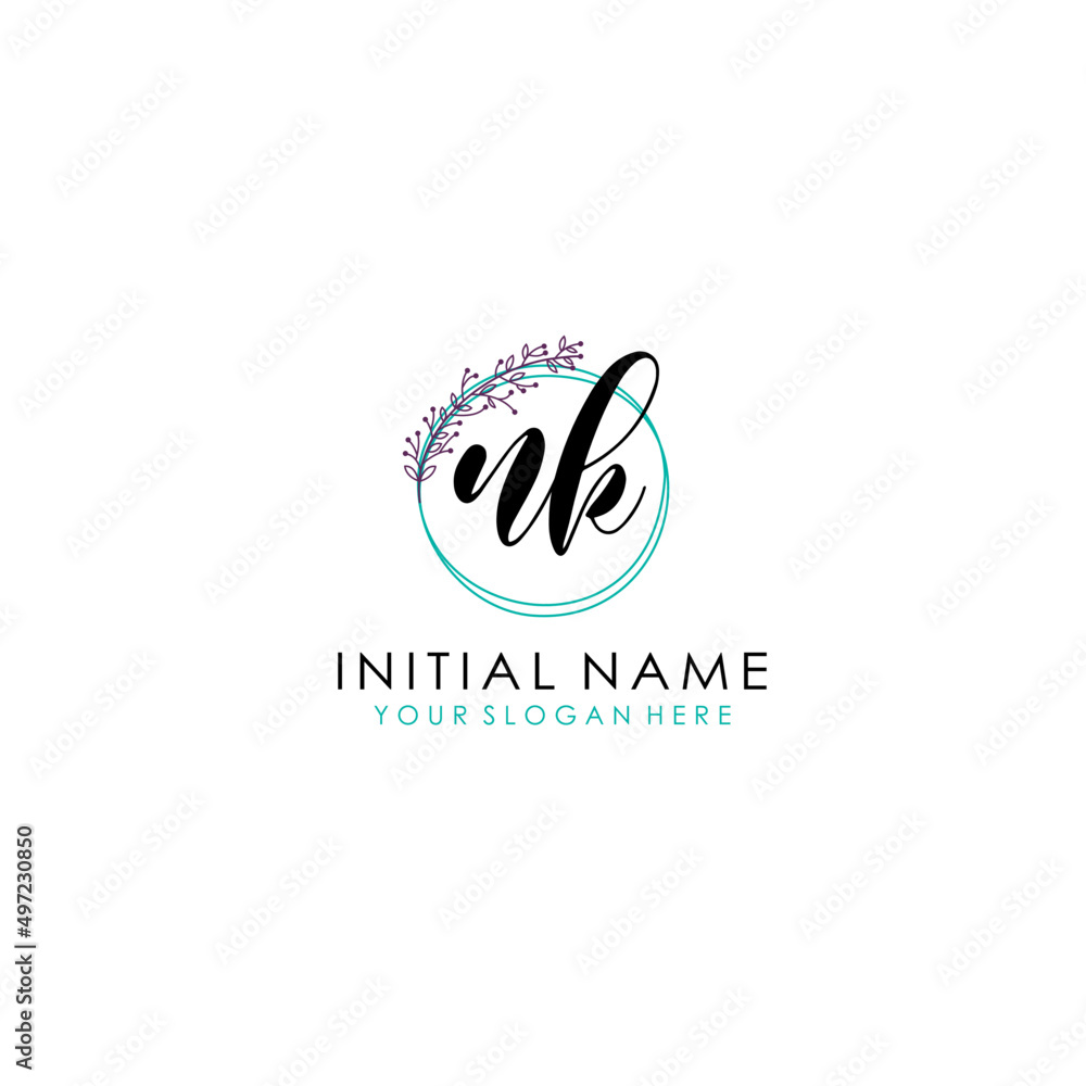 NK Initial letter handwriting and signature logo. Beauty vector initial logo .Fashion boutique floral and botanical NK Initial letter handwriting and signature logo. Beauty vector initial logo .Fashion boutique floral and botanical