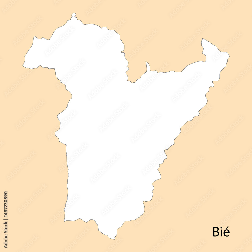 High Quality map of Bie is a region of Angola