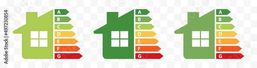 Set Of Energy Efficiency Chart And .House Concept .Set Home Icons. Vector Illustration
