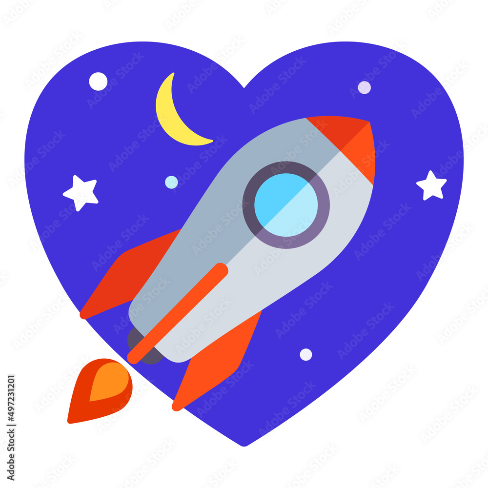 Rocket In Space Flat Icon Isolated On White Background Rocket In Space Flat Icon Isolated On White Background