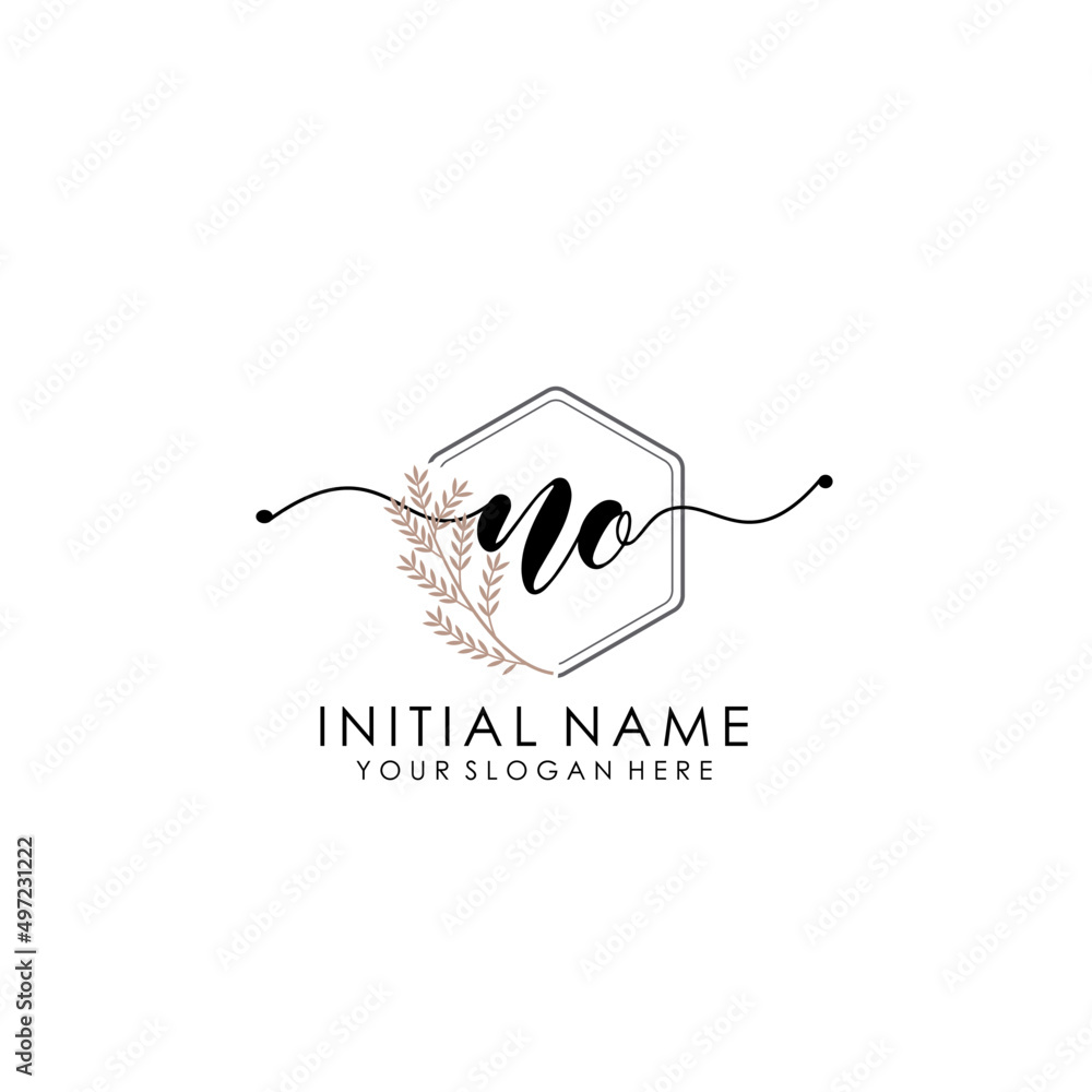NO Luxury initial handwriting logo with flower template, logo for beauty, fashion, wedding, photography NO Luxury initial handwriting logo with flower template, logo for beauty, fashion, wedding, photography