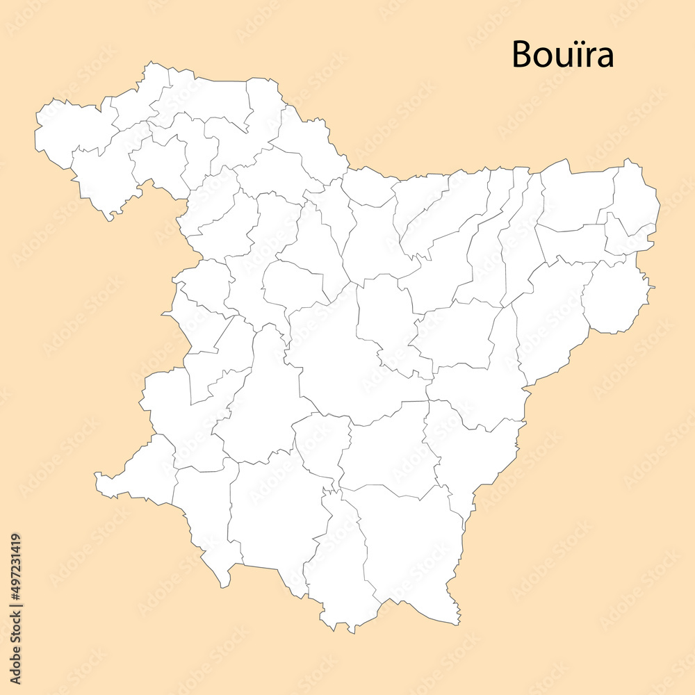 High Quality map of Bouira is a province of Algeria