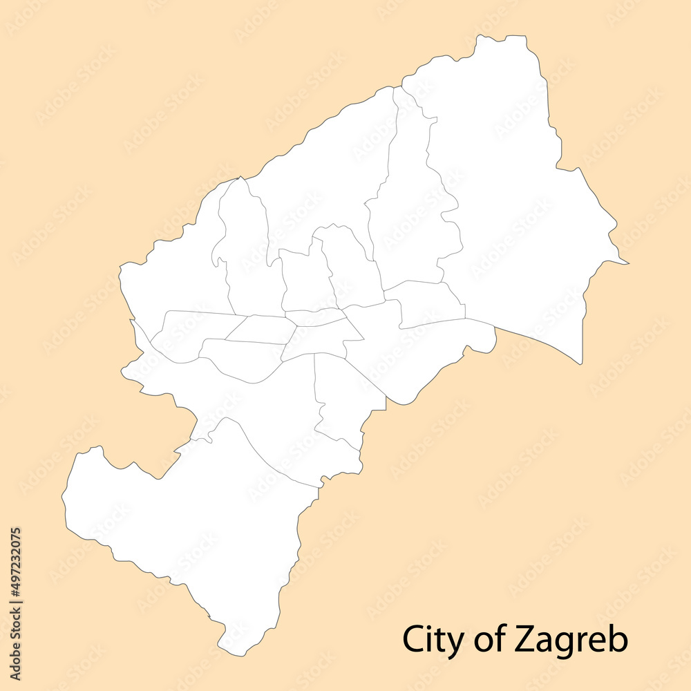 High Quality map of City of Zagreb is a region of Croatia