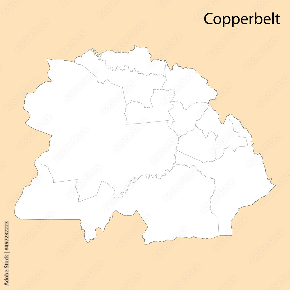 High Quality map of Copperbelt is a region of Zambia High Quality map of Copperbelt is a region of Zambia