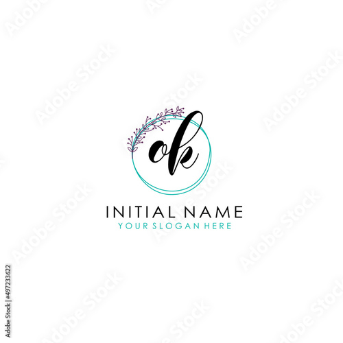 OK Initial letter handwriting and signature logo. Beauty vector initial logo .Fashion  boutique  floral and botanical