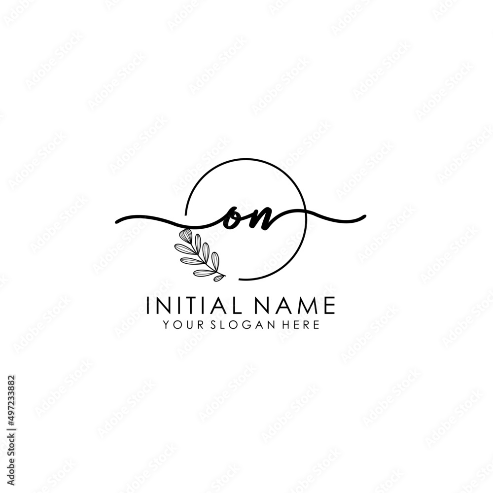 ON Luxury initial handwriting logo with flower template, logo for beauty, fashion, wedding, photography ON Luxury initial handwriting logo with flower template, logo for beauty, fashion, wedding, photography