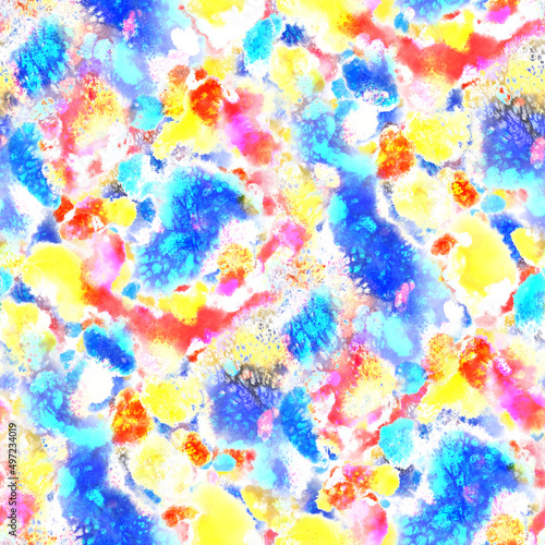 Watercolor abstract seamless pattern. Creative texture with bright abstract hand drawn elements. Abstract colorful print. 