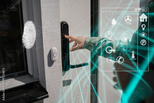 Person using fingerprint door lock