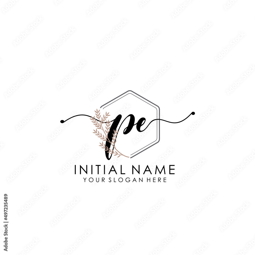 PE Luxury initial handwriting logo with flower template, logo for beauty, fashion, wedding, photography PE Luxury initial handwriting logo with flower template, logo for beauty, fashion, wedding, photography