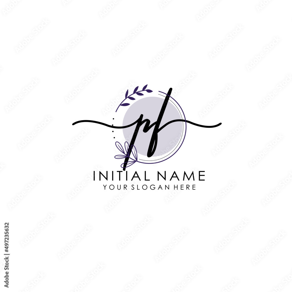 PF Luxury initial handwriting logo with flower template, logo for beauty, fashion, wedding, photography PF Luxury initial handwriting logo with flower template, logo for beauty, fashion, wedding, photography