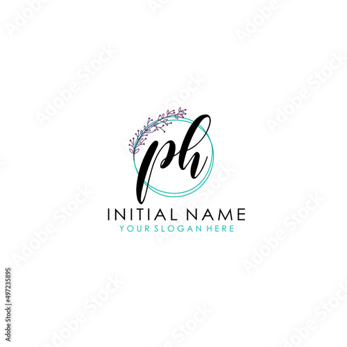 PH Initial letter handwriting and signature logo. Beauty vector initial logo .Fashion boutique floral and botanical